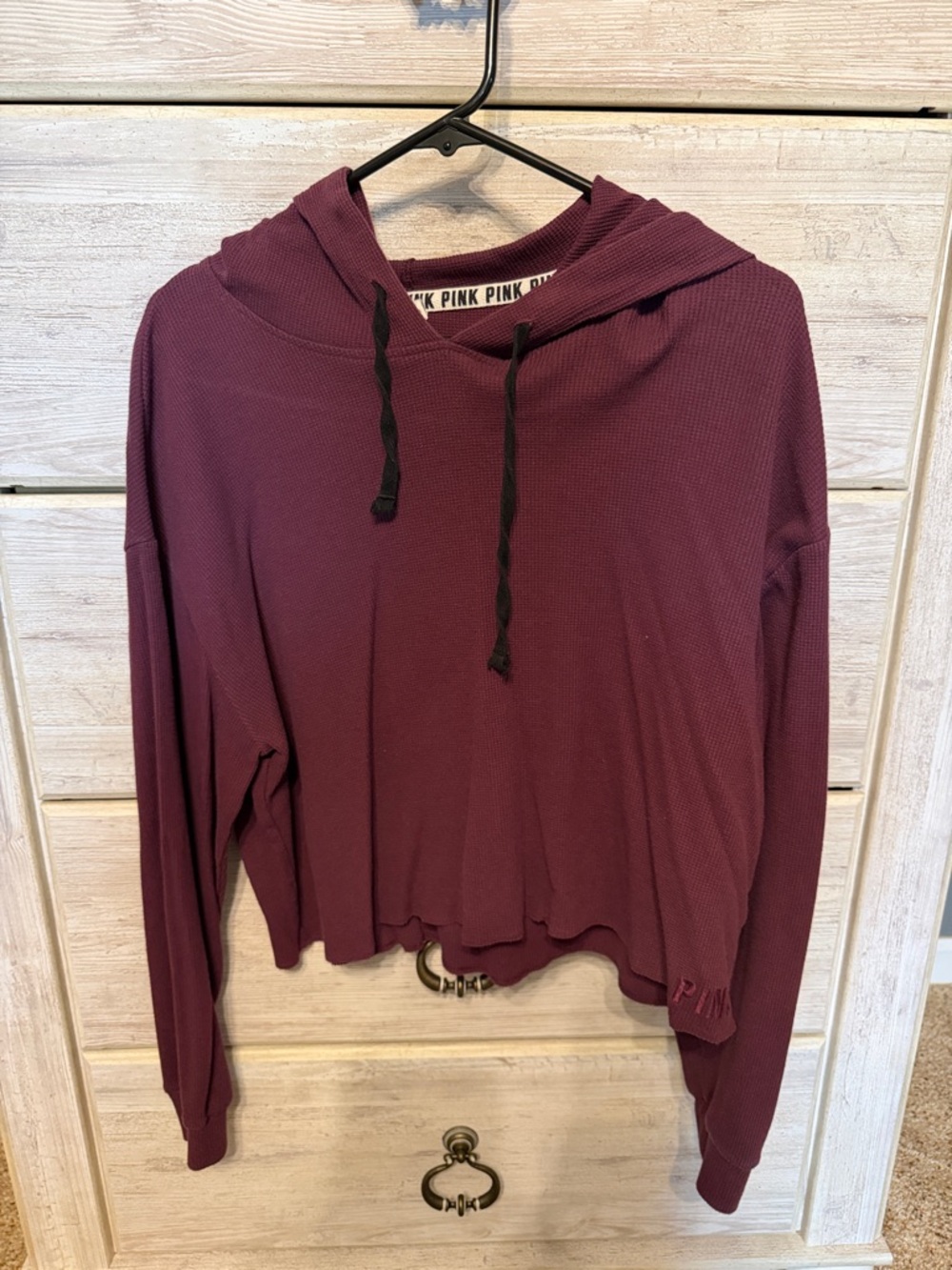 Women’s Victoria's Secret PINK Wine Maroon Cropped Hooded Waffle Top size large